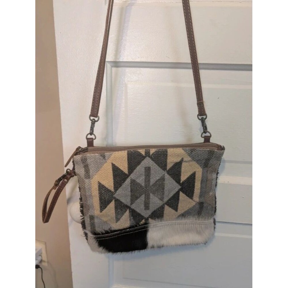 Myra Bag Woven Aztec and Cowhide Hair On Crossbody Wristlet Bag